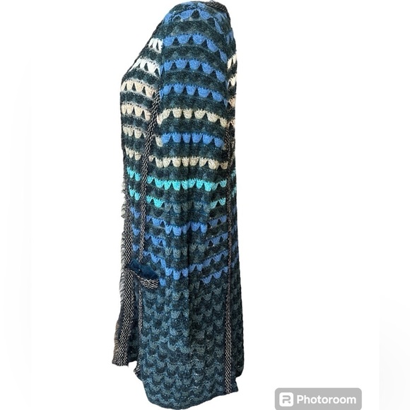 NIC+ZOE Shades of Blue Fish Scale Cardigan Long Sweater Size M / L - Picture 8 of 16